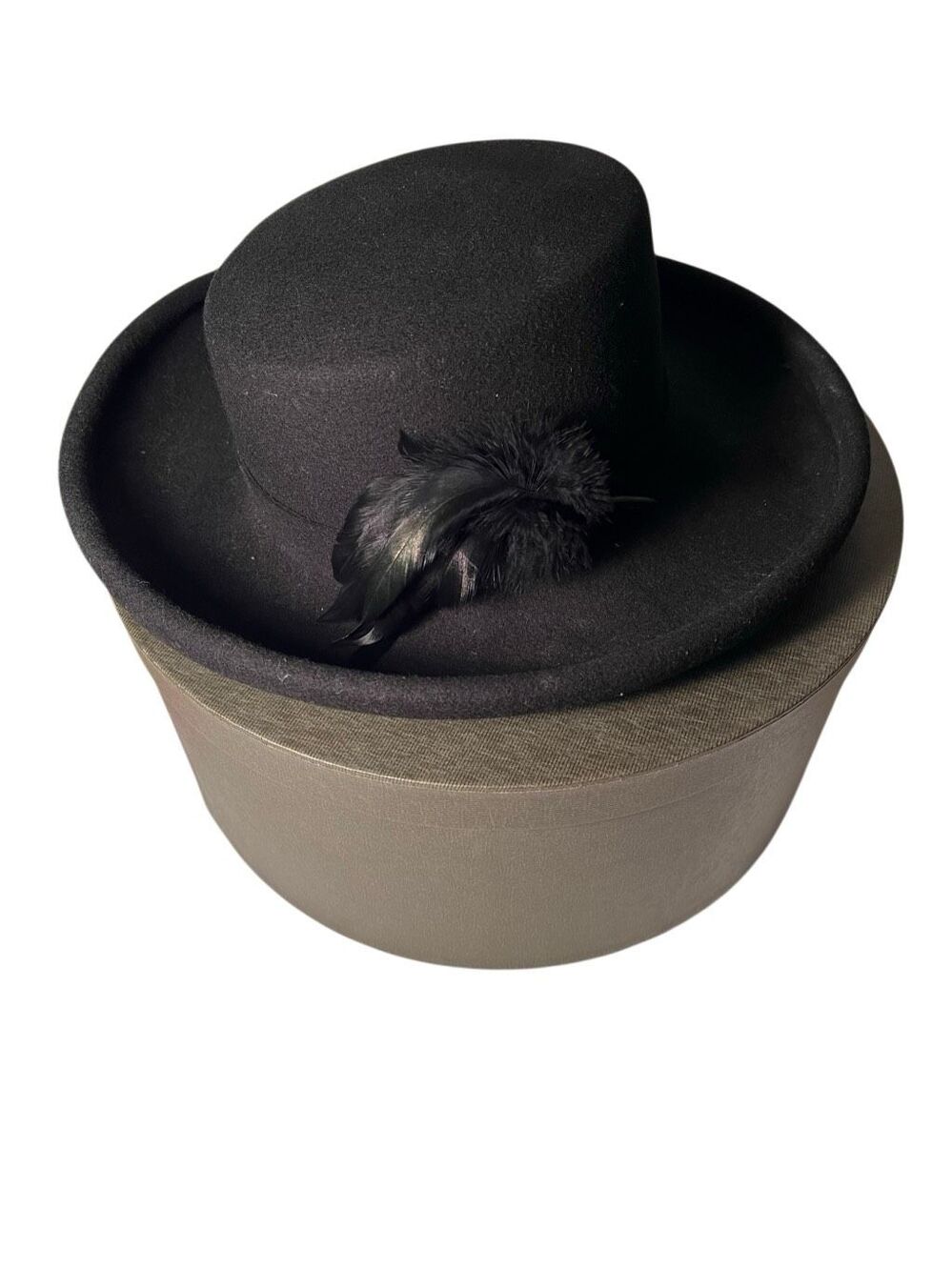 Vintage Bollman Doeskin 100% Wool Hat w/Feather Detail and Box Size M/L